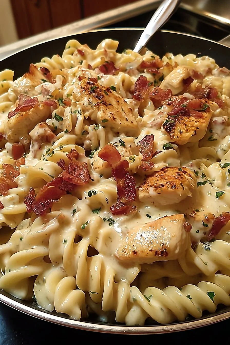 Creamy Chicken Bacon Ranch Pasta with parsley and parmesan