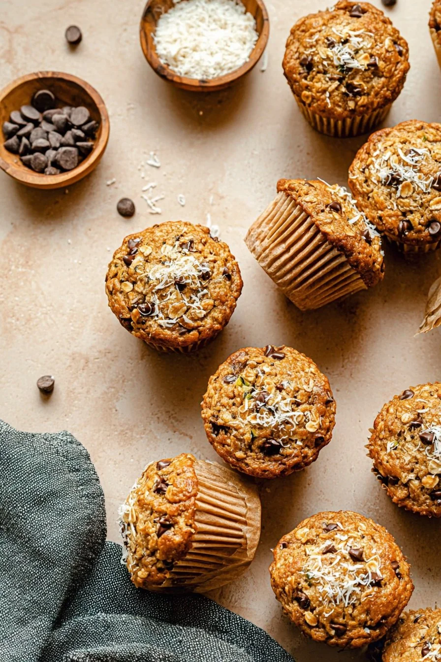 Moist, chocolate-studded muffin with golden top