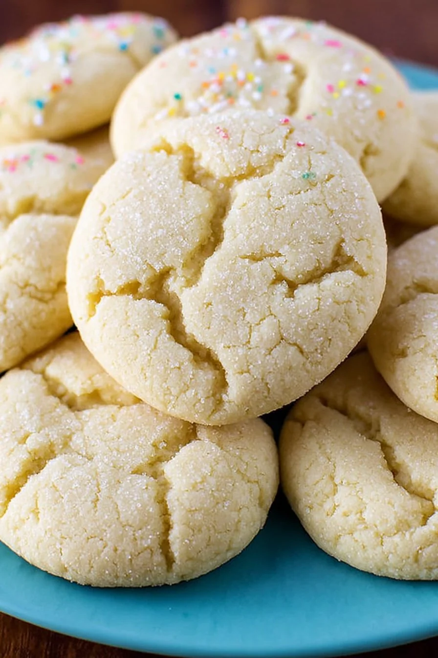 A plate of golden, sparkling easy sugar cookies.