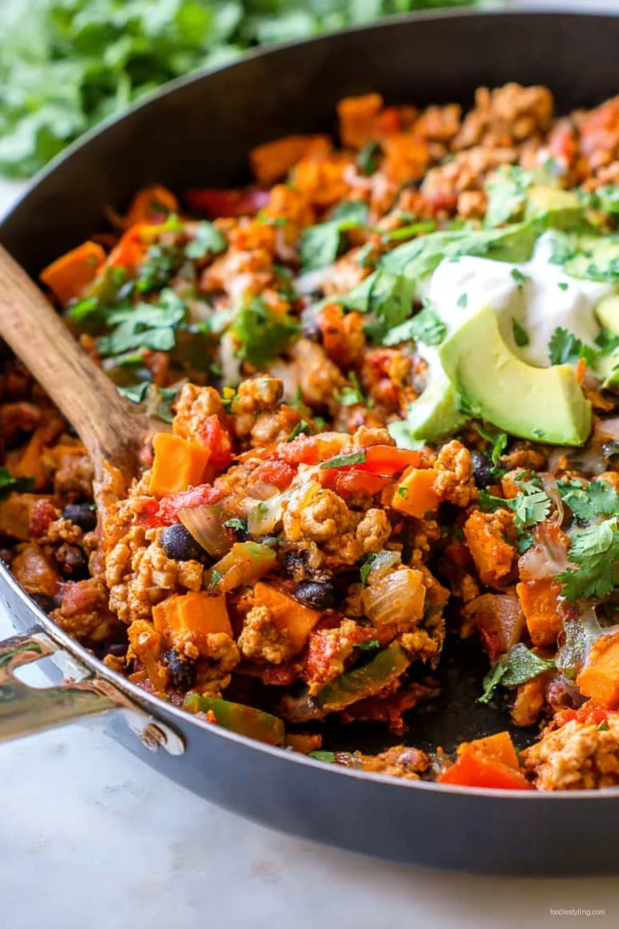 Delicious Ground Turkey & Sweet Potato Taco Skillet recipe