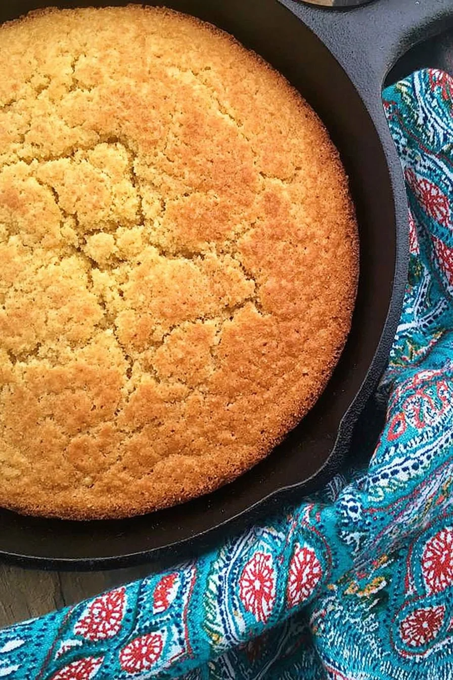Golden slice of Southern Skillet Cornbread fresh from the oven