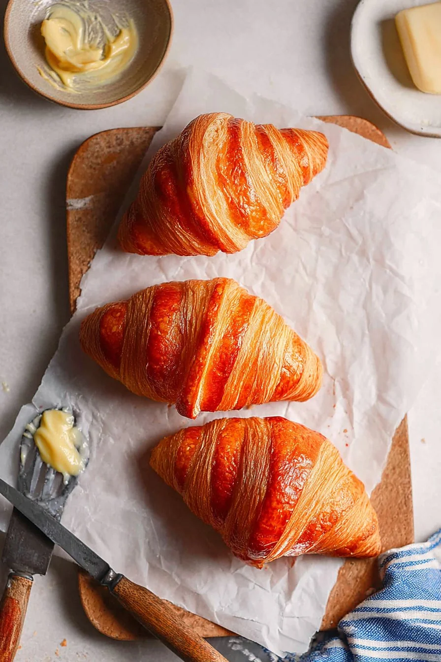 Golden, flaky homemade croissants fresh from the oven
