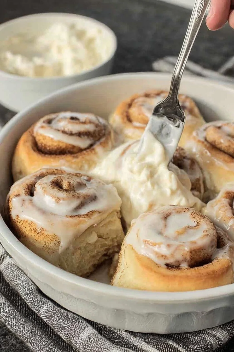 Fluffy, golden Bisquick Cinnamon Rolls with creamy glaze
