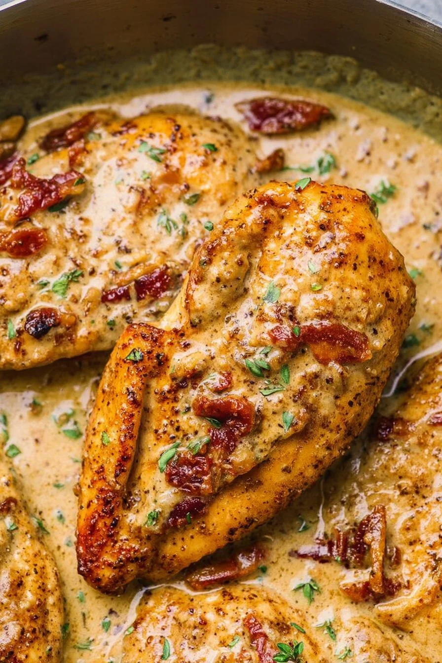 Creamy Marry Me Chicken in a Skillet with Sun-Dried Tomatoes and Fresh Basil