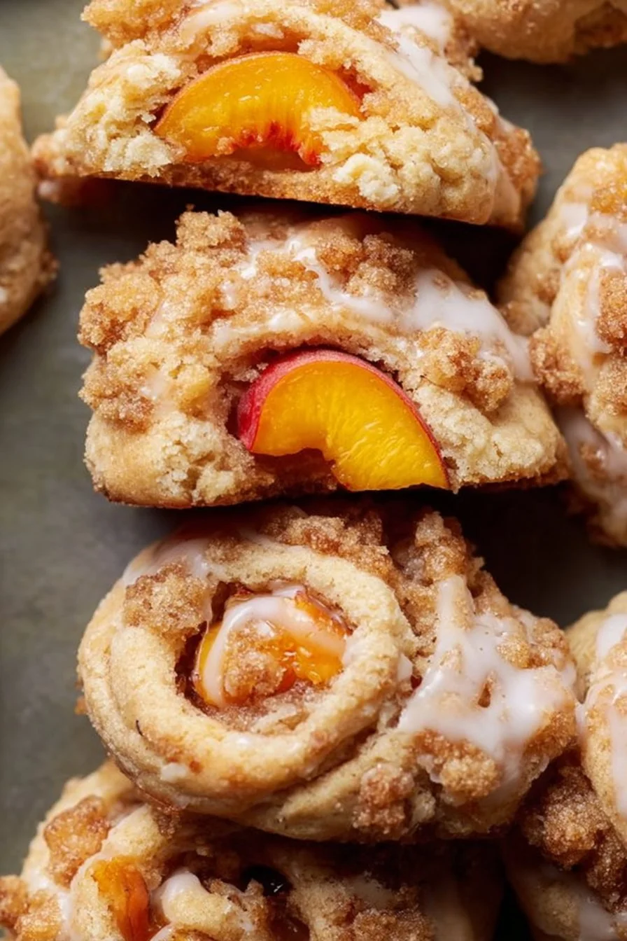 Golden Peach Cobbler Cookies bursting with juicy peaches and cinnamon crumble