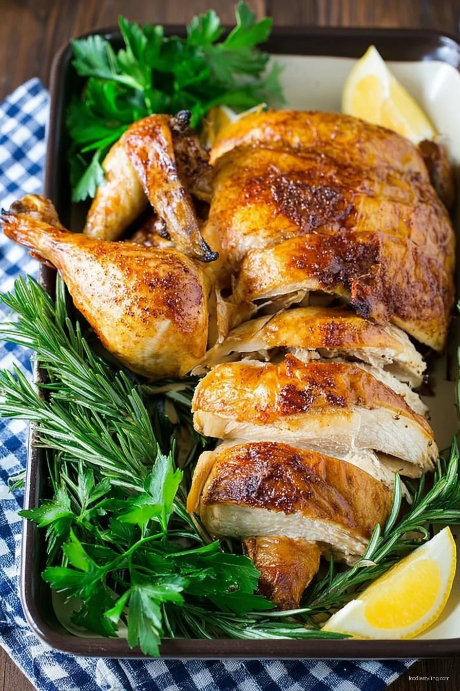Golden slow cooker whole chicken with herbs