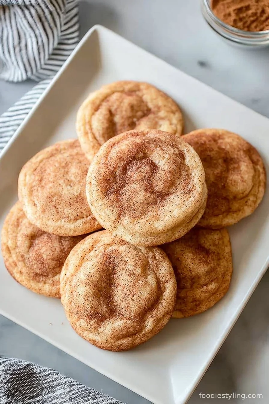Soft and chewy snickerdoodle cookies dusted with cinnamon sugar