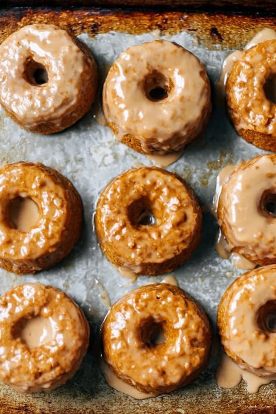 Glazed pumpkin donuts cooling on a rack