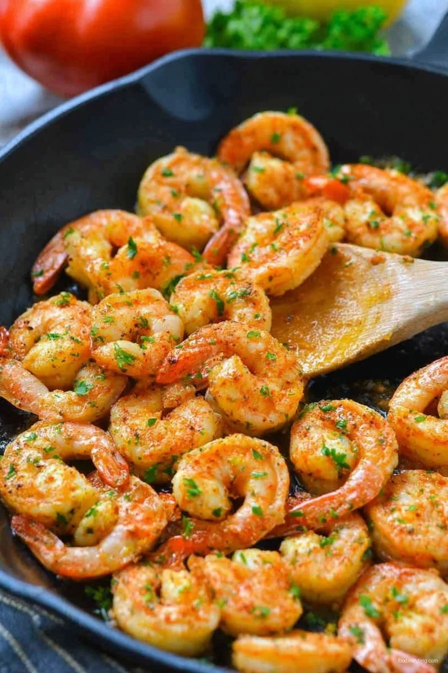 Juicy Cajun Shrimp with herbs and lemon