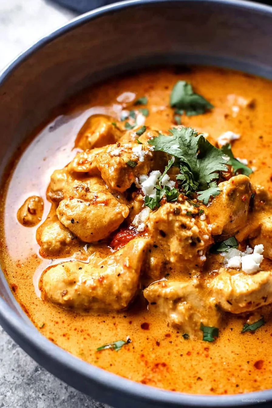Slow Cooker Chicken Korma simmering with creamy sauce and bright cilantro