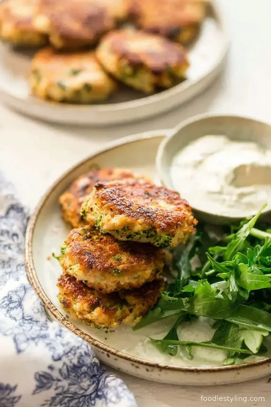 Golden, crispy chicken patties loaded with broccoli and melted cheese