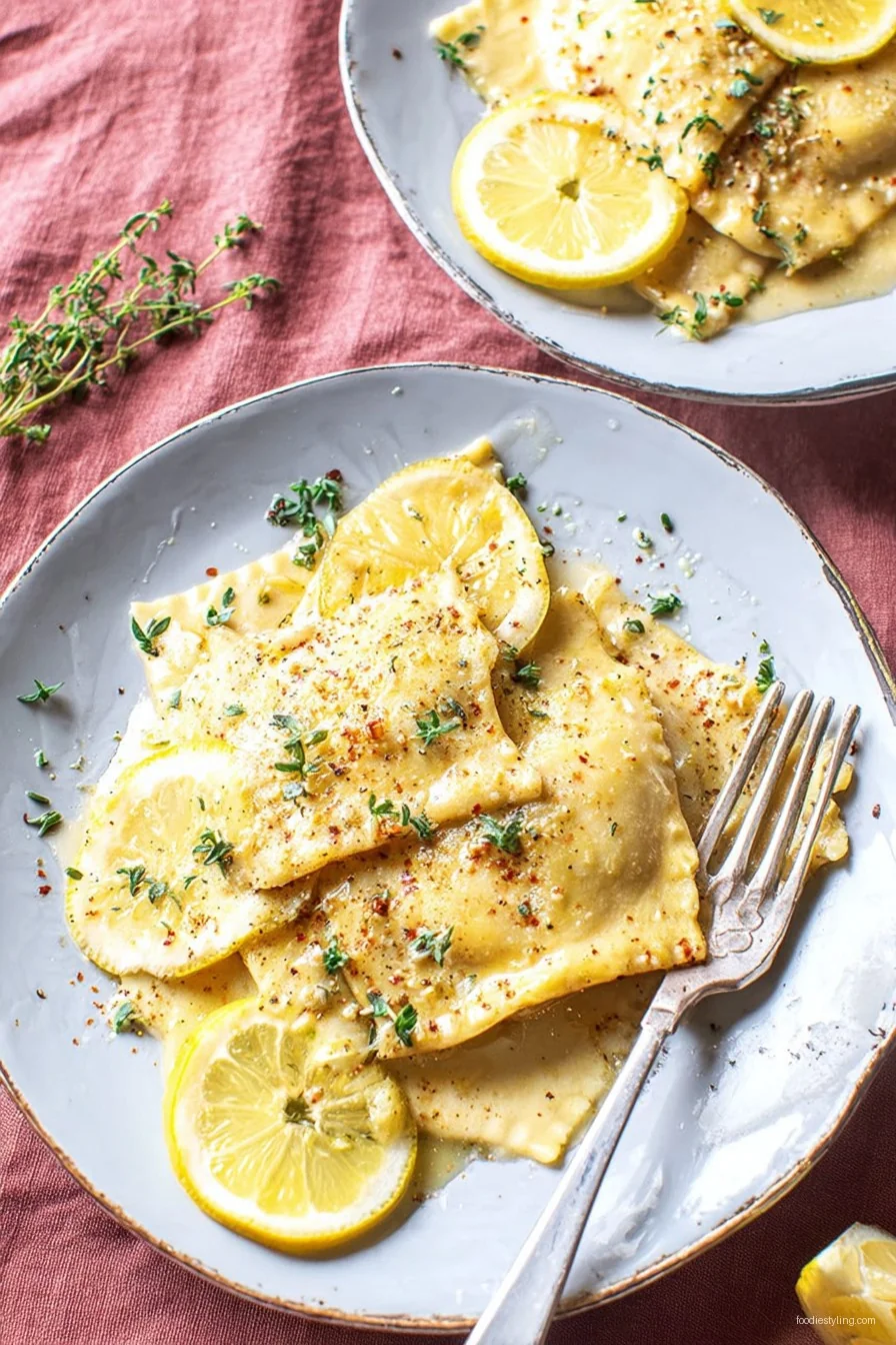 Creamy Lemon Herb Butter Ravioli, cheesy ravioli bathed in a creamy lemon herb butter sauce