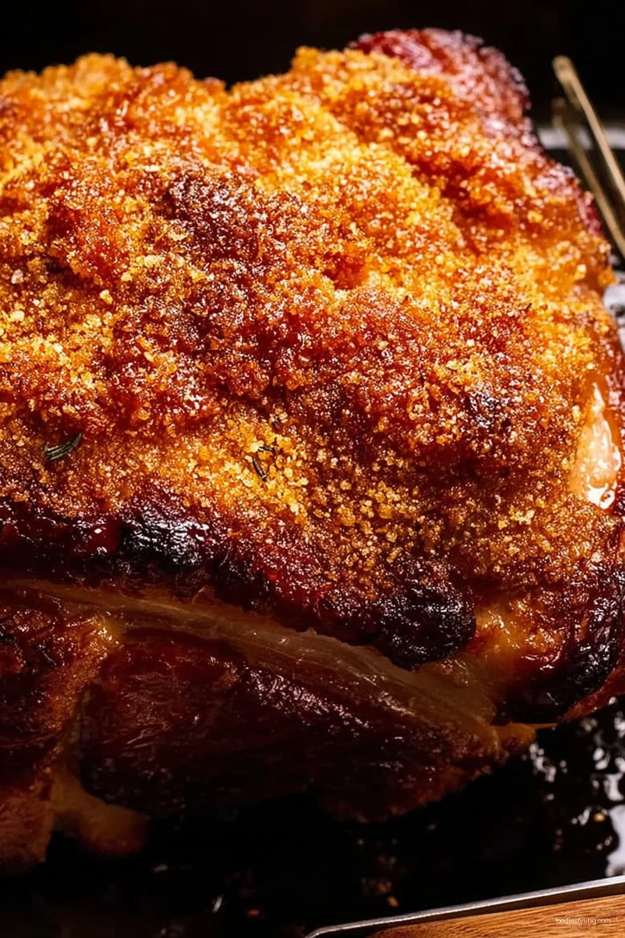 Glorious pork roast with golden crispy crackling
