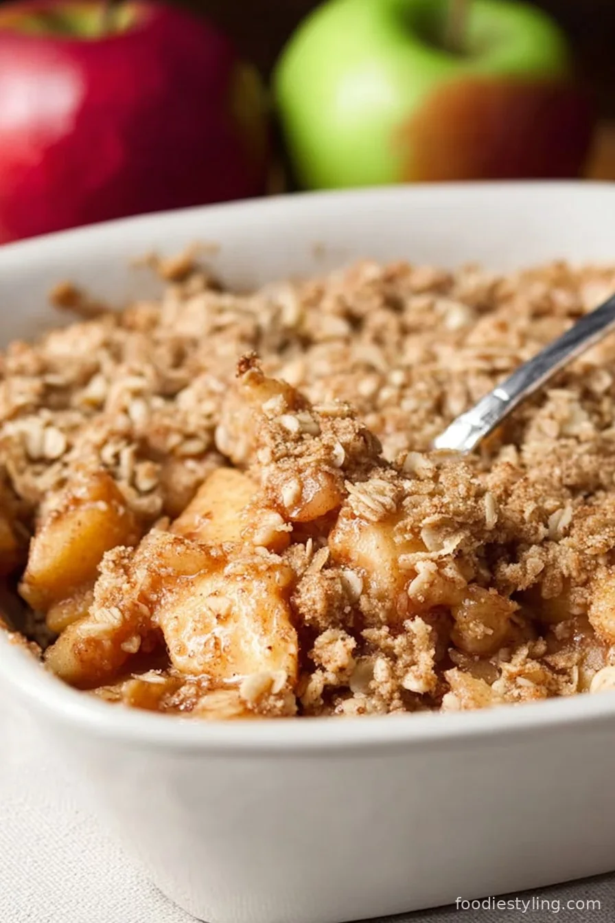 Warm, gooey apple crisp ready to be served