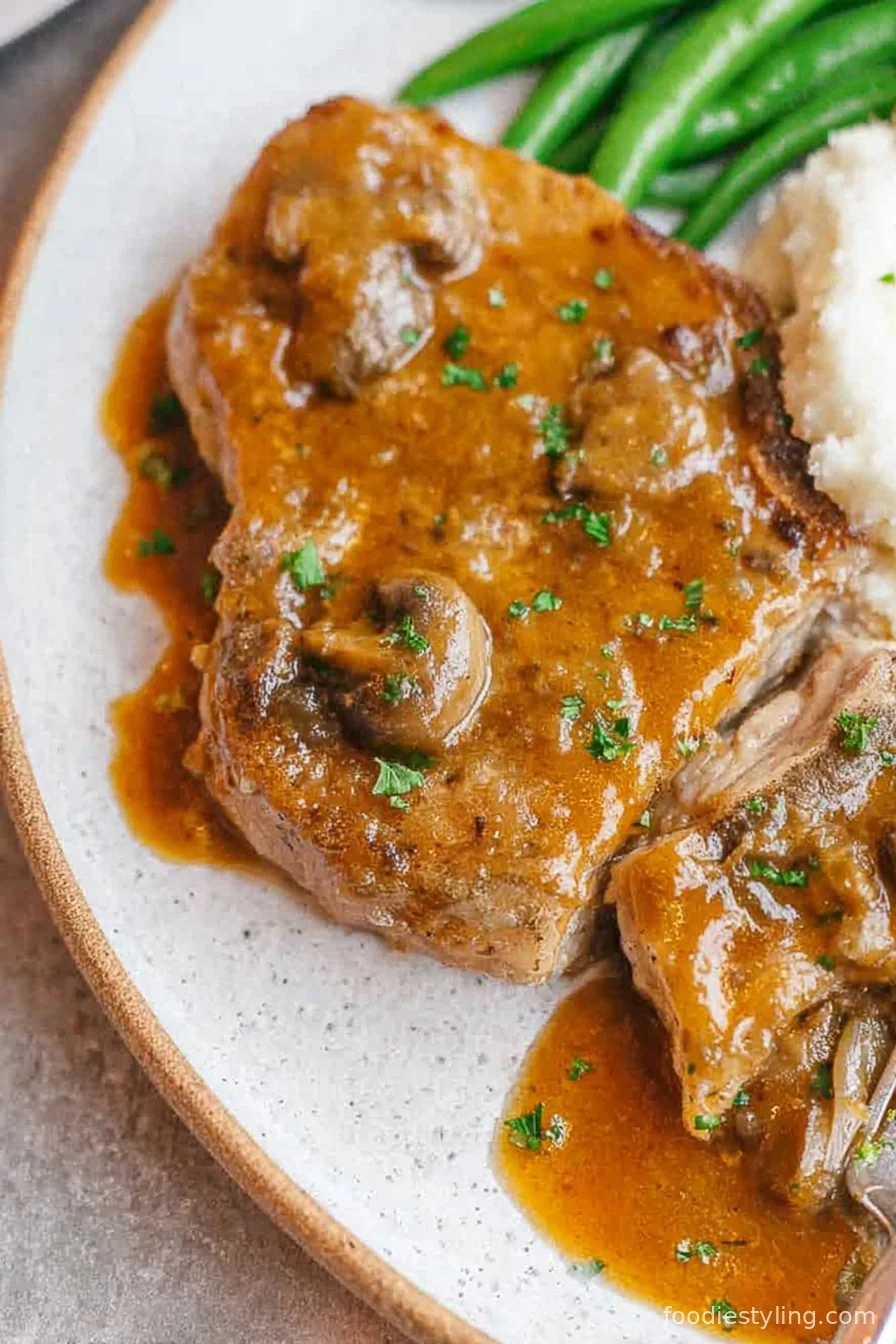 Tender Slow Cooker Pork Chops with Onion Gravy