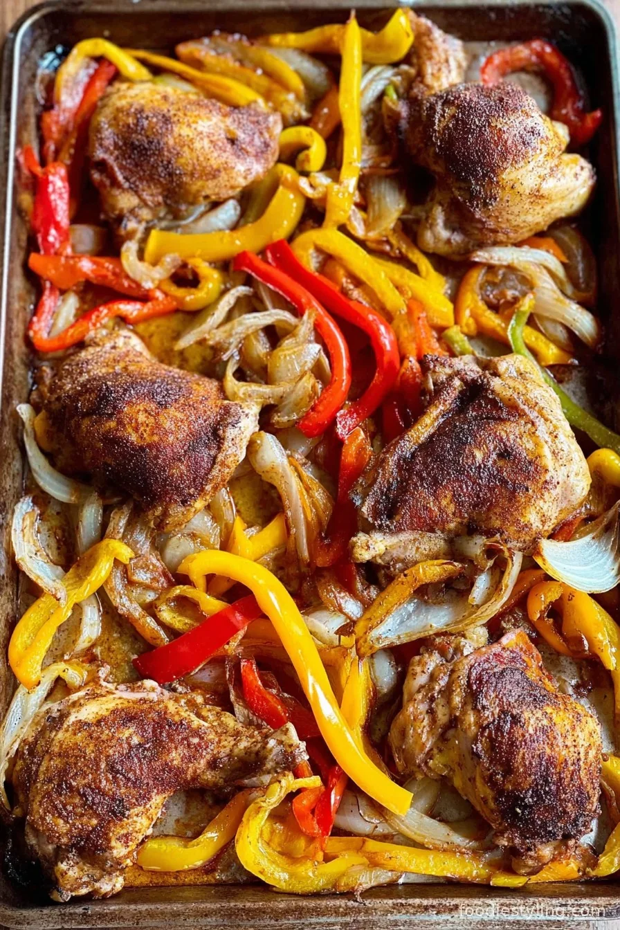 Chicken with Peppers and Onions served in a skillet, colorful and inviting