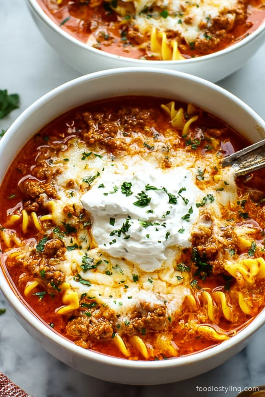 Lasagna Soup bursting with flavor and cheese