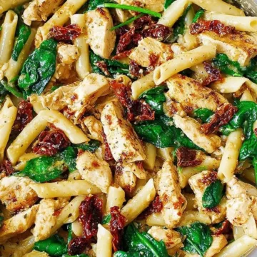 Asiago Chicken Pasta with Sun-Dried Tomatoes and Spinach
