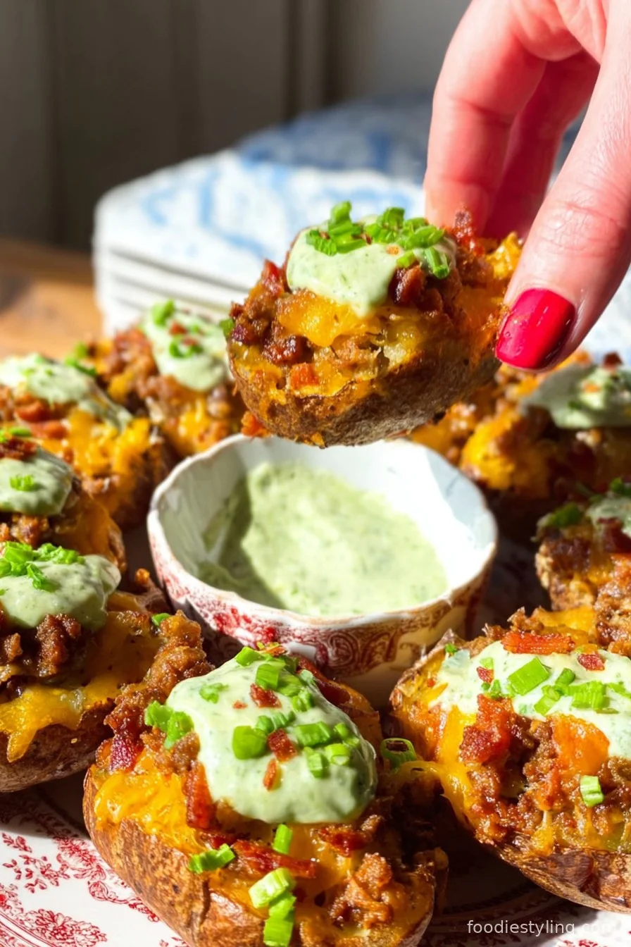 Cheeseburger Fried Potato Skins with Basil Aioli