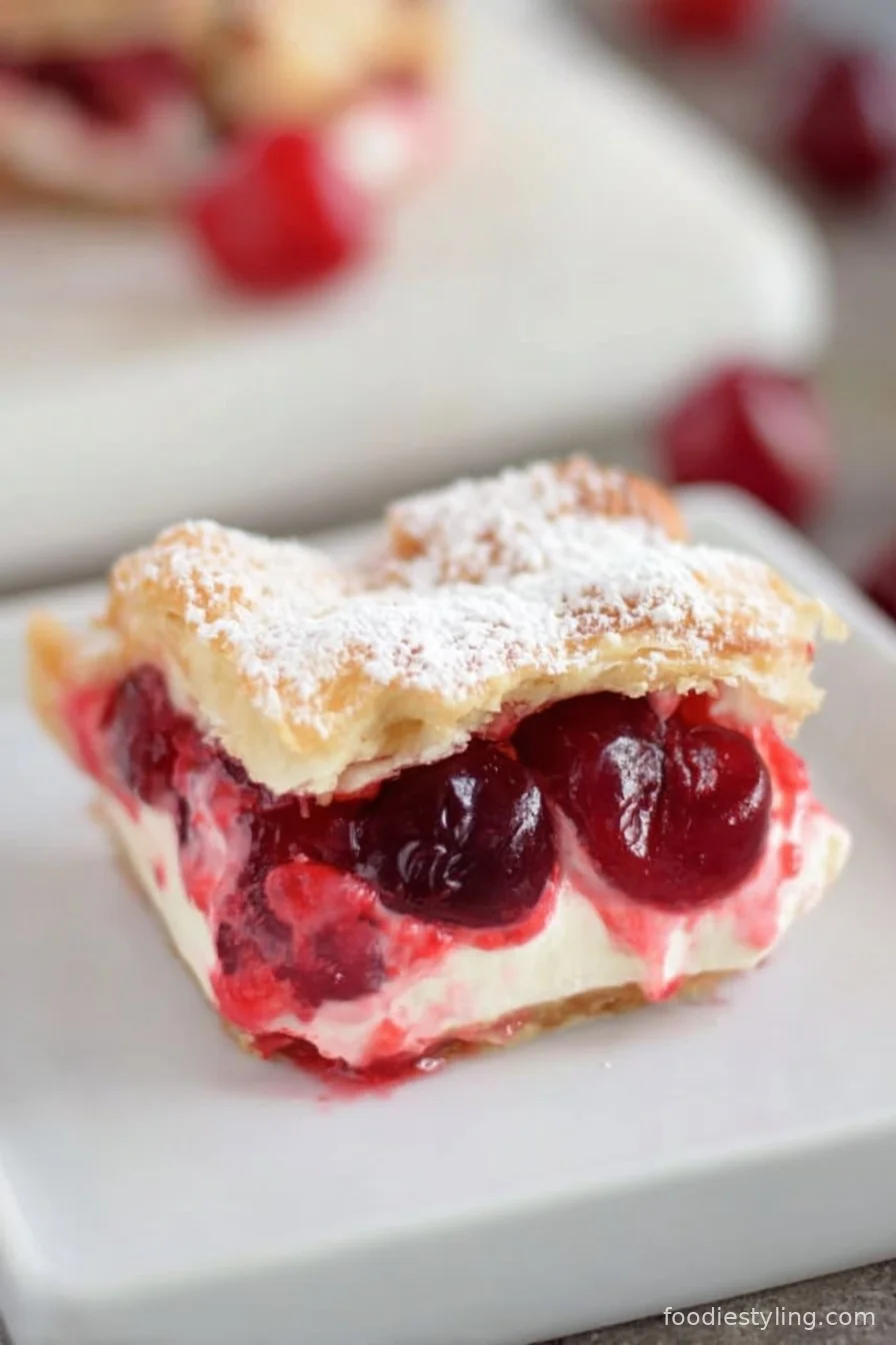 Cherry Cream Cheese Dessert with cherry topping and graham cracker crust
