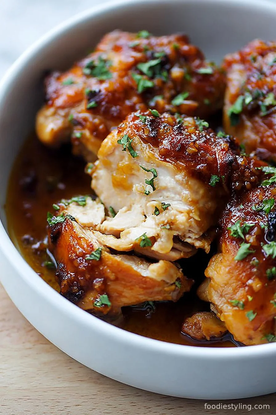 Instant Pot Honey Garlic Chicken served over steamed rice with a sprinkle of sesame seeds