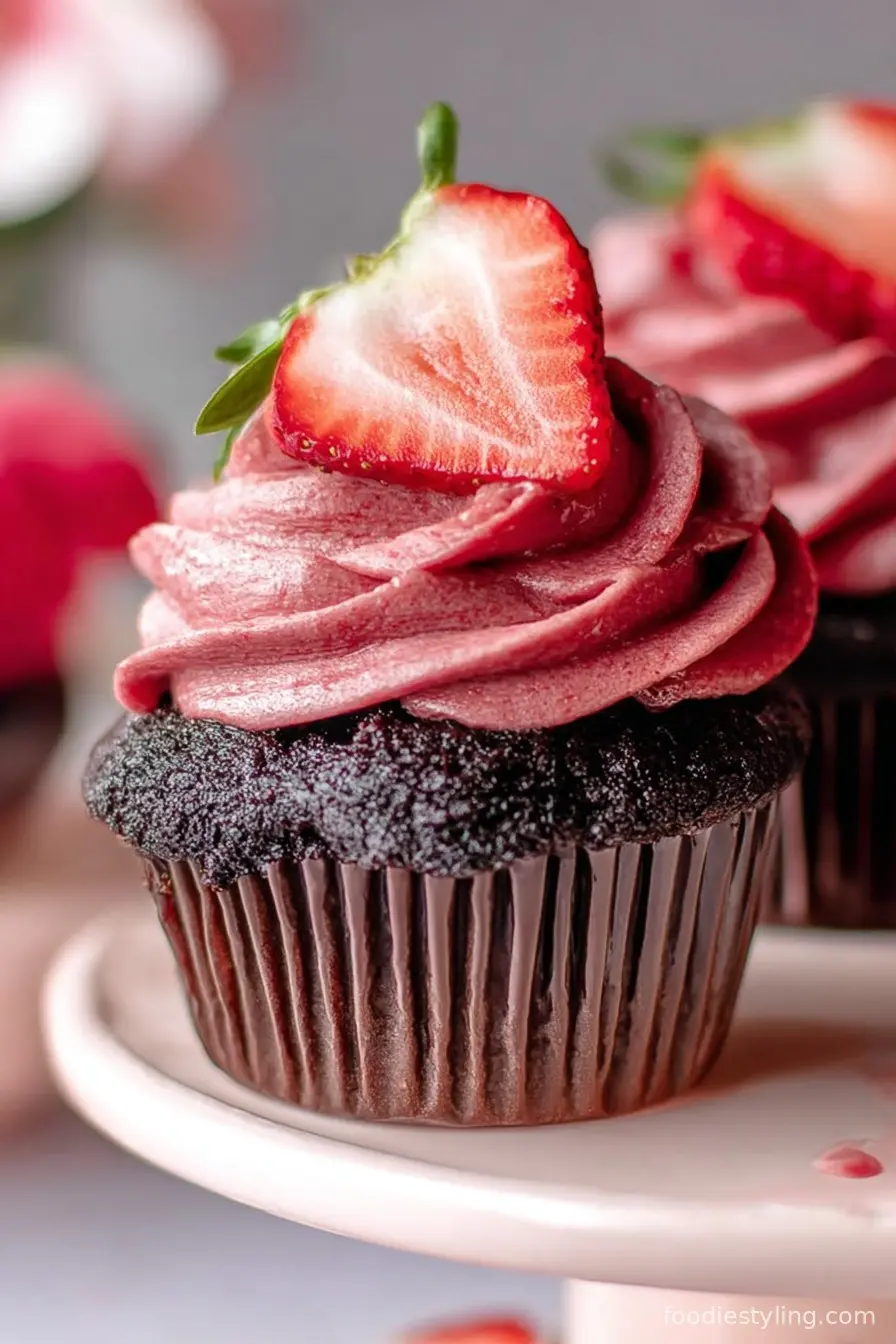 Chocolate Strawberry Cupcakes with Chocolate Ganache Filling