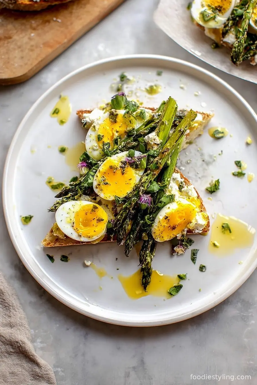 Goat Cheese Tartines with Hard Boiled Egg Vinaigrette