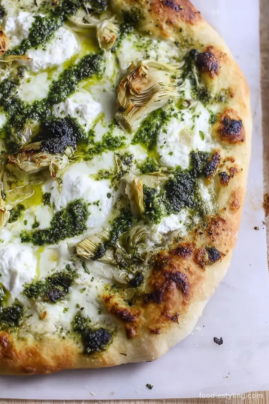 Artichoke Burrata Pizza with Lemon Basil Pesto