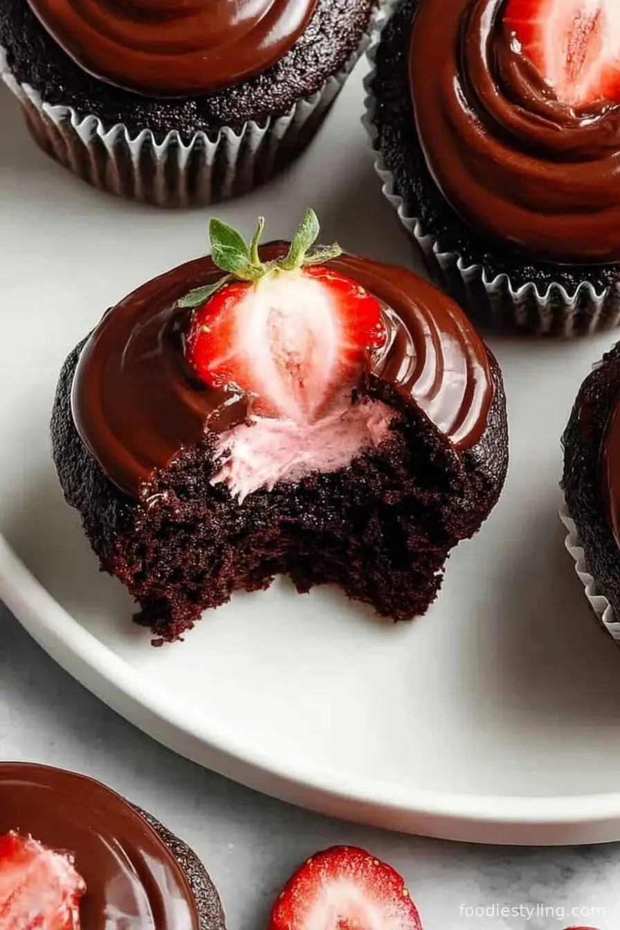 Chocolate Covered Strawberry Cupcakes - Foodie Styling