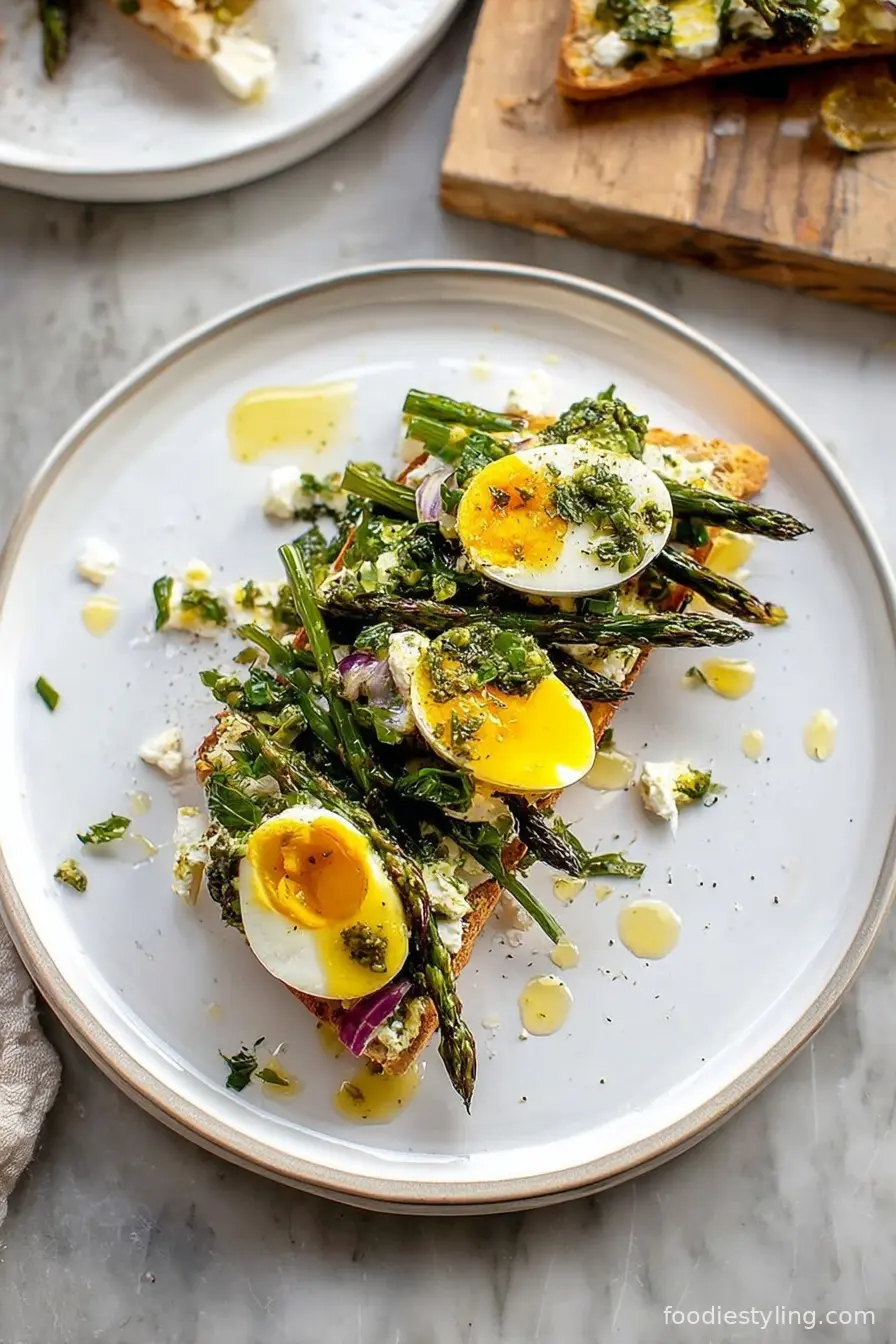 Goat Cheese Tartines with Hard Boiled Egg Vinaigrette