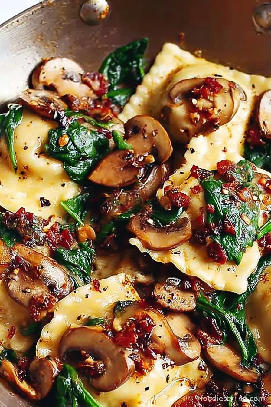 Mushroom Ravioli with Spinach