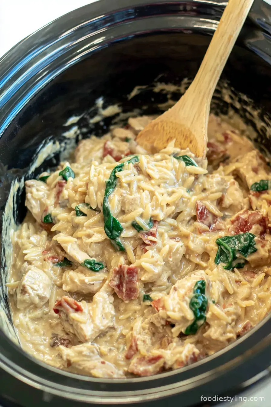 Slow Cooker Creamy Tuscan Chicken Orzo