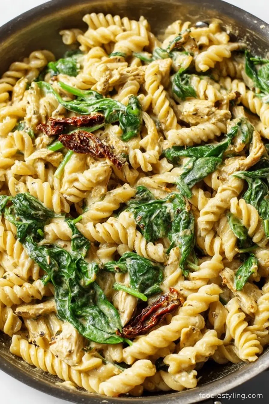 Creamy Chicken Pesto Pasta with Spinach and Sun-dried Tomatoes